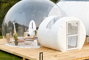 गोल रीसाइक्टेबल इन्फ्लैटेबल बबल टेंट दीया 15 मीटर आउटडोर पारदर्शी तम्बू: